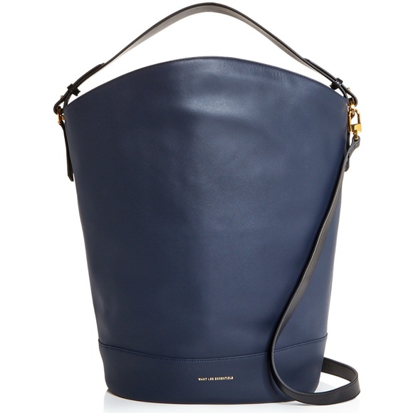 WANT Les Essentiels Handbags - WANT Les Essentiels Cambria XL Genuine Leather Bucket Bag Navy & Black, NWOT